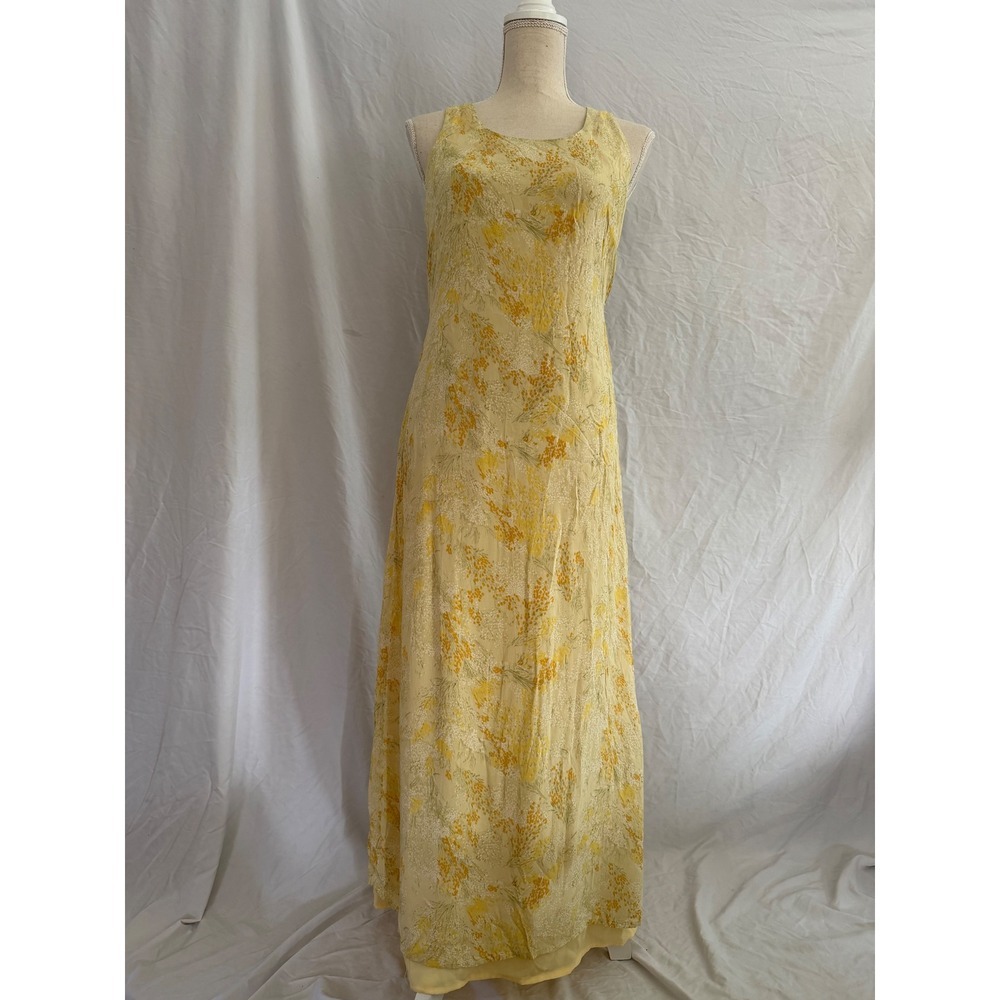 Vintage Caren Desiree Maxi Dress Womens Butter Yellow Floral Sleeveless Size 10